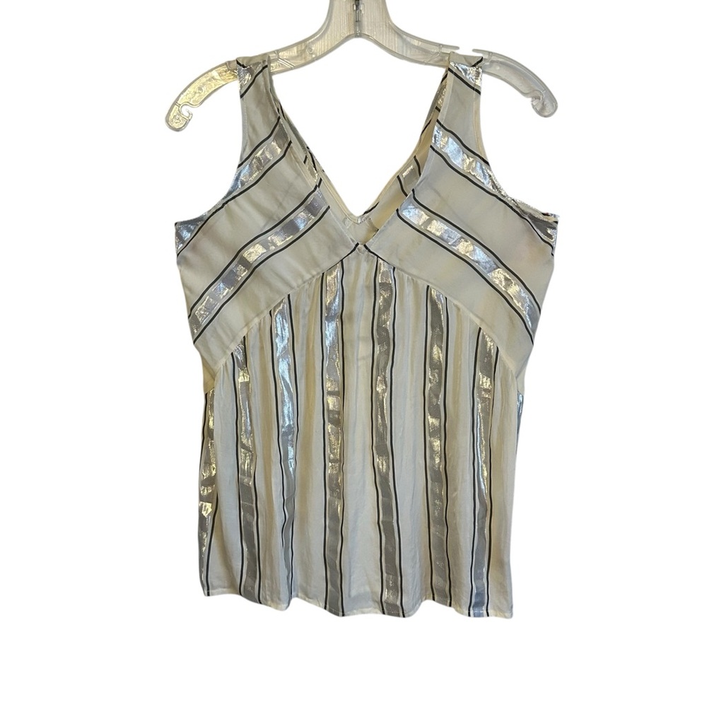 Madewell Sleeveless Cream Metallic Silver Striped Babydoll Tank Top XS
